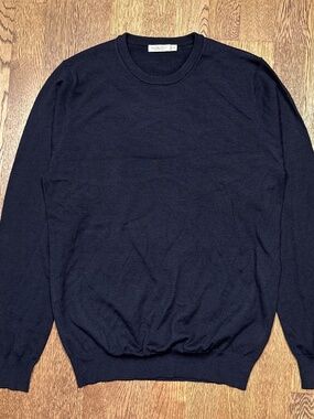 Suitsupply Merino Wool Lightweight Navy Blue Knit Slim Sweater Mens Medium